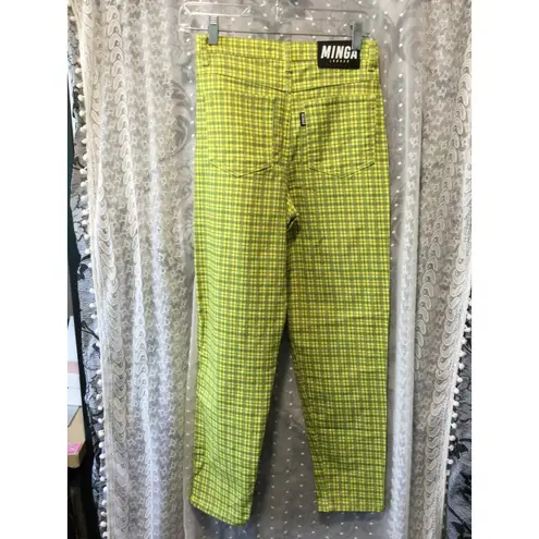 MINGA London Plaid Pants Women's Yellow Green Checkered High Waist size 2