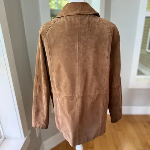 Vintage Phase Two Camel Suede Leather Shirt Jacket Shacket Sz Large Tan