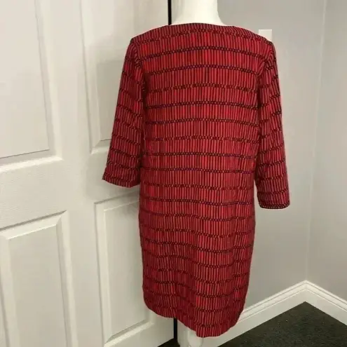 Boden Red Navy Shift Jersey Dress Womens Size 8 Long 3/4 length Sleeve