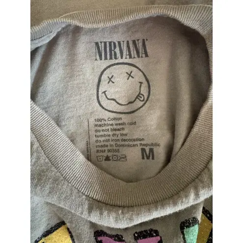 Nirvana Green Flower Square Multi Color Graphic Band Tee Size Medium Unisex