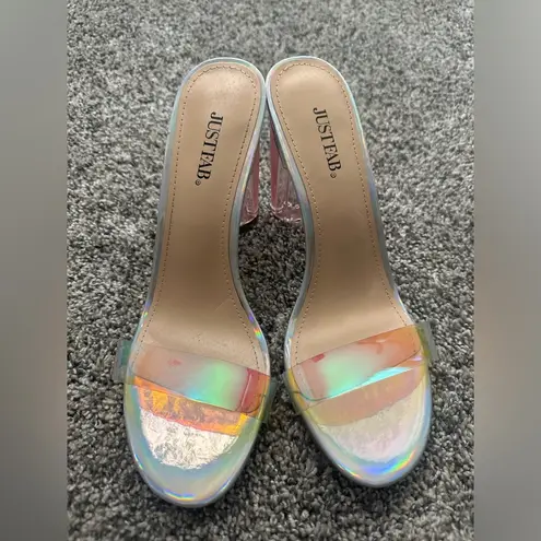 JustFab  Women 8.5 Hanna Transparent Iridescent Heeled Shoes Sandals