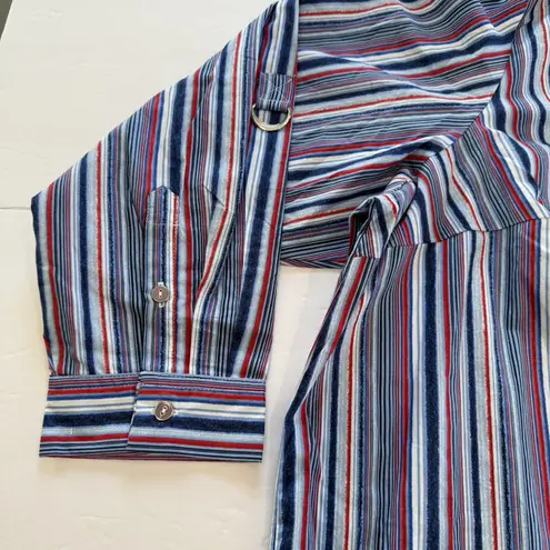 Catherines Red Blue Striped 3/4 Roll Tab Sleeve Button Up Utility Shirt Size 4X
