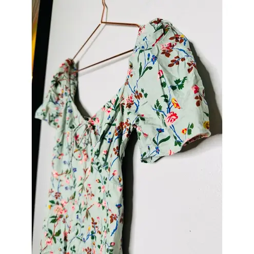 LK Bennett L. K. BENNETT Mint Green Floral Phelia Puff Sleeve Sweetheart Midi Dress Size 4