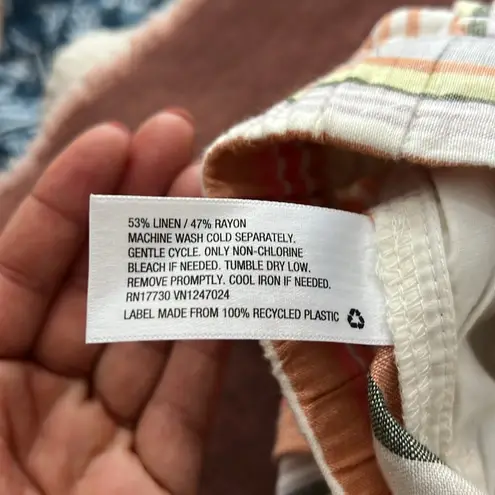 A New Day  Vertical Striped Muted Multicolor High Rise Pleated Linen Blend Shorts - Image 13