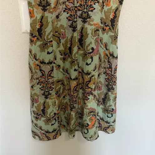Sundance Arcana Ikat Pixilated Paisley 100% Silk Midi Dress Sz 4 Green Tan Pink