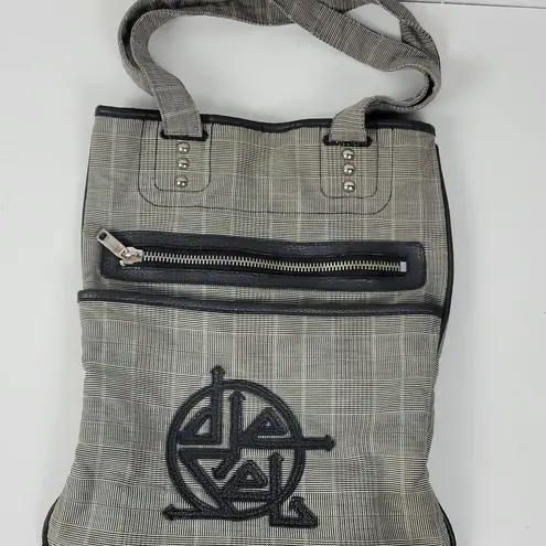 Diesel Women's Tote Gray OS Plaid Check Leather Trim Double Strap Shoulder Bag