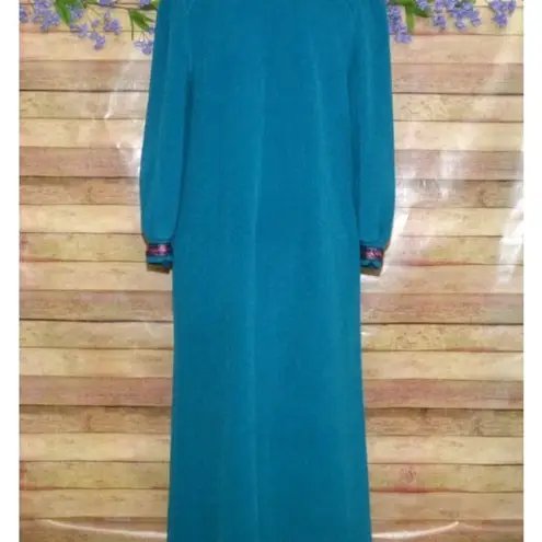 Vanity Fair Vintage 70's Embroidered Housecoat Mumu Velour Robe Pockets Size S