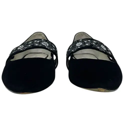 Bettye Muller Black Velvet Pointed Toe Flats Sequins Floral Embroidery Womens 7M