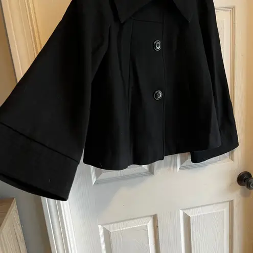 Worthington  Black Wide Collar Button Front Swing Peacoat Size Medium A-Line
