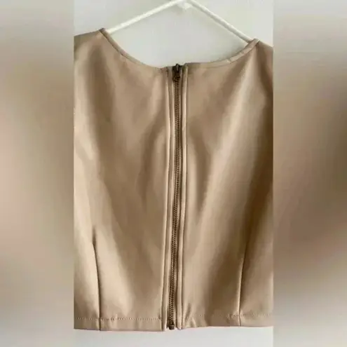 Kirious Faux Vegan Leather Cropped Tank Top, Tan/Cream Tank, Women’s Large