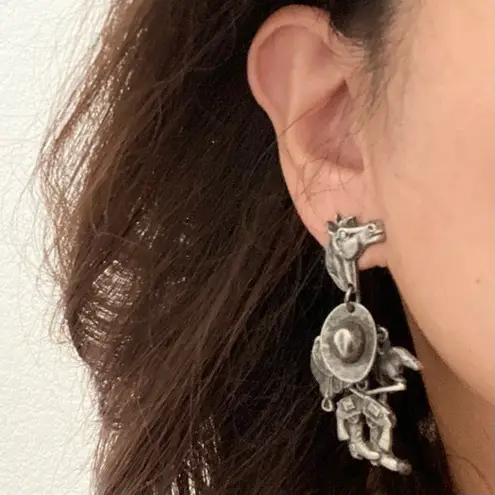 Unique Vintage Pewter Western Horse Saddle Cowboy Hat Boots Gun Charms Earrings