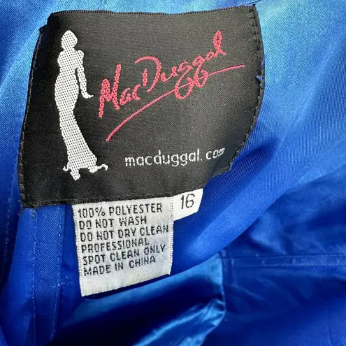 Mac Duggal Sequin Beaded Chiffon Evening Gown Prom Dress Strapless Royal Blue 16