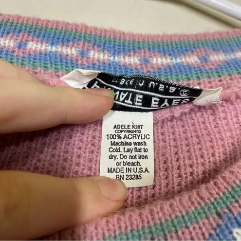 VTG Private Eyes Knit Grandma Christmas Sweater Pink Size L