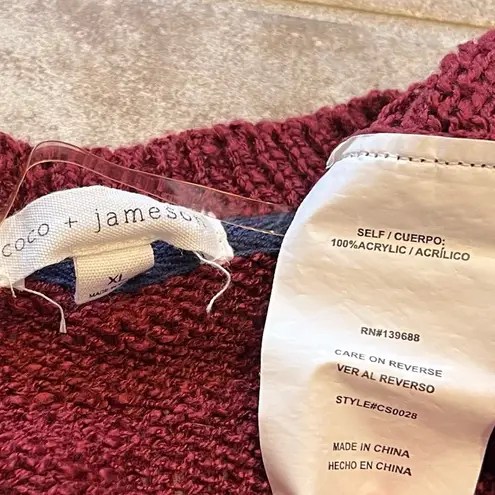 Coco + Jameson fringe tassel scoop neck pullover burgundy red sweater XL