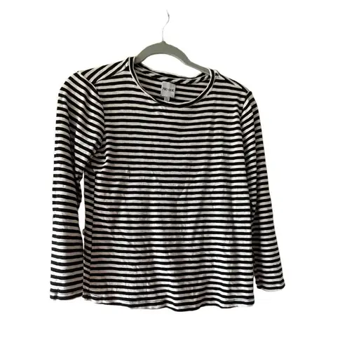 Nic+Zoe Black White Striped Long Sleeve Crewneck Top