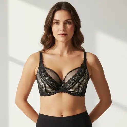 Cacique Black Lace Underwire Bra Size 44C