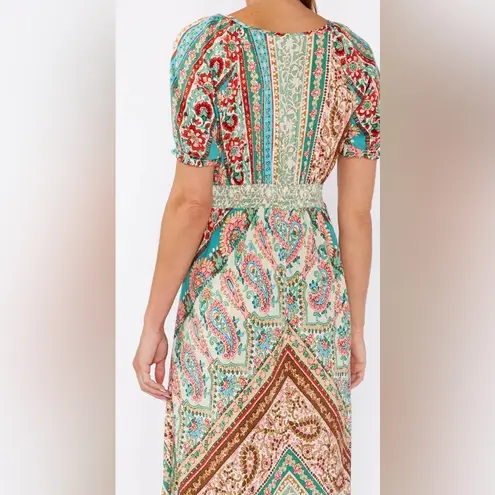 Lovestitch Boho Dreams Maxi Dress, V-Neck, Puff Sleeves, 100% Rayon; size S