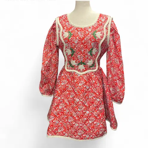 Loeffler Randall NWT Laney Short Dress Red Rosette Floral Cotton Cottagecore