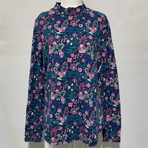 Denim & Co New Adaptive Floral Jersey Mock Neck Long Sleeve Top Blue Size Medium