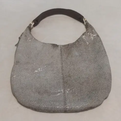 Hobo International Brown & Cream Stingray Print Glazed Leather Shoulder Handbag