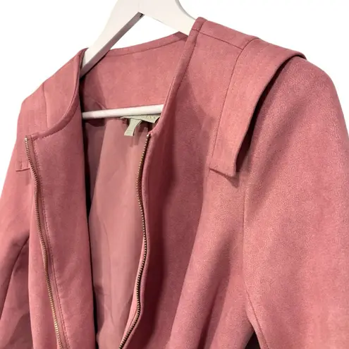 RYEGRASS Faux Suede Light Pink Cropped Moto Zip Up Blazer Jacket With Belt Sz 2