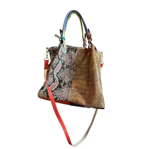 Borse in Pelle CUTE Multicolor Snakeskin Leather Satchel Crossbody Bag Italy Orange