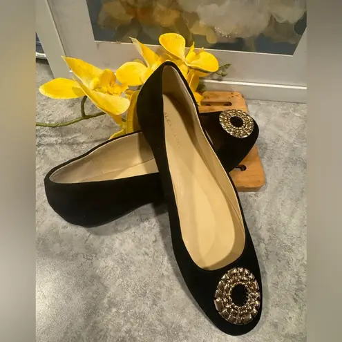 Alex Marie Black and Gold Flats with Ornamental Brooch