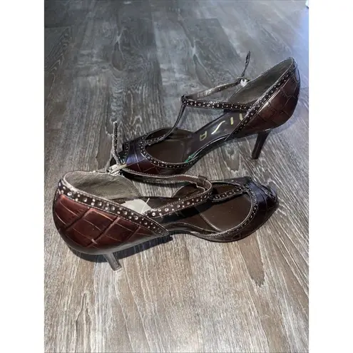 Unisa Women's Brown Leather 3" High Slingback Heels 8M Shoes S-99