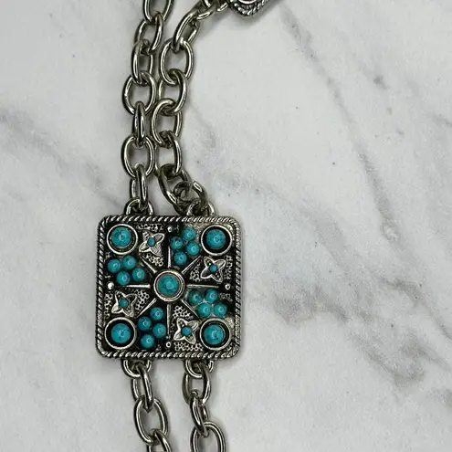 Faux Turquoise Studded Square Silver Chain Link Belt One Size (OS) ✨