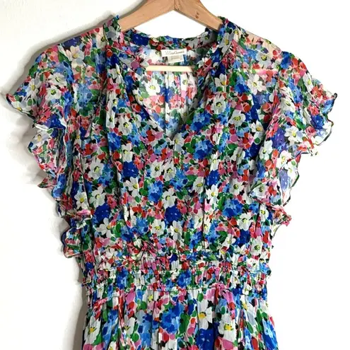 Shoshanna Venezia colorful floral cinch waist Mini Dress size 4 ladies festival