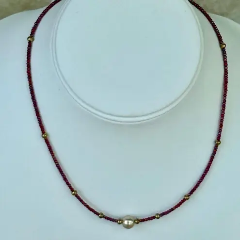 Hand Crafted Pearl Focal Beaded Pink Fuchsia Seed Beads Necklace Purple