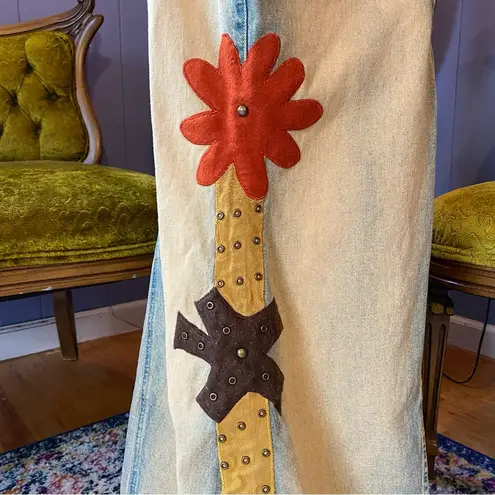 Vintage 90s/Y2K RARE Road Cat Suede And Felt Patchwork Maxi Denim Skirt Size M Size M