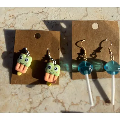 Handcrafted Novelty Dangle Earrings Set Of 6 Pairs With Cute Animal & Candy Desi Pink
