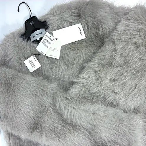 Apparis Uma Tinsel Crop Zip Front Shaggy Faux Fur Coat Silver XL NWT Jacket