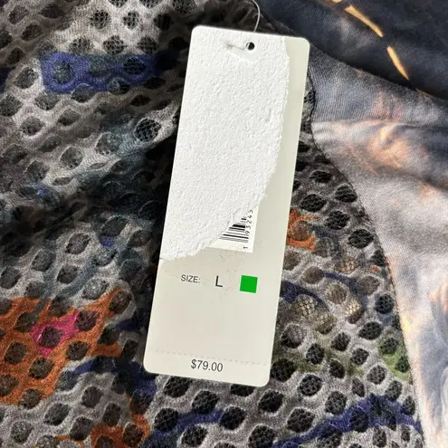 Ali Miles Mixed Media Open Front Cardigan Large Rayon Blend Multicolor Duster Black