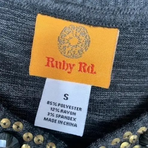 Ruby Rd Gray Metallic Knit Top Bronze Sequin Embellished Retro Vintage Blouse S