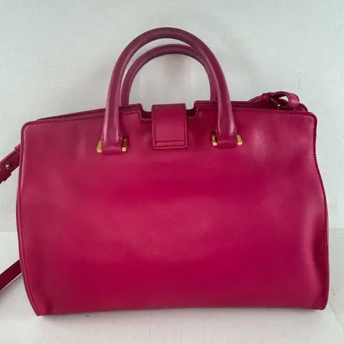 YVES SAINT LAURENT Fuchsia Calfskin Leather Small Cabas Crossbody Bag. Pink