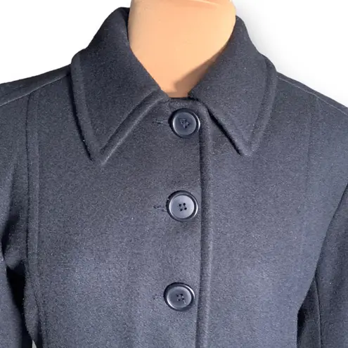 Vintage 90s Herman Kay Wool Blend Long Coat Navy Blue Size 6 Elegant Tailored