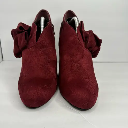 Call it spring  Womens size 9 Vegan Suede Heel Booties Ruffle Shoes Red 4 inch