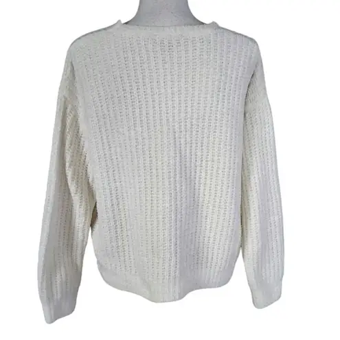 EXPRESS  Size XS Cropped V Neck Sweater Chenille Ribbed Knit Ivory Oversized Boxy