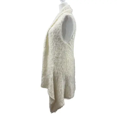 escio Size L Long Knit Vest Ivory With Crochet Back Panel & Asymmetric Hem White Size L