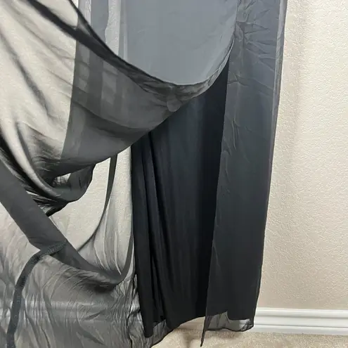 Dessy Collection Black Chiffon Dress Size 2 Square Neck Tie Back Bow Side Slit