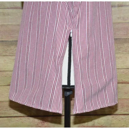 Retrolicious Womens 1X Red & White Gingham Stripe Sleeveless Blouse Top Bow Neck