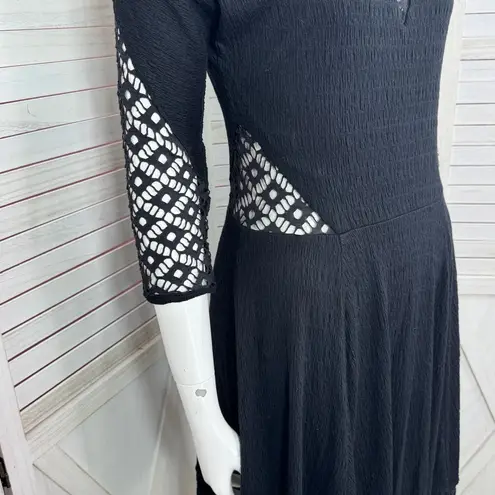 Free People  To The Point Lace Cutouts Stretch Skater‎ Dress Black Small Gothic
