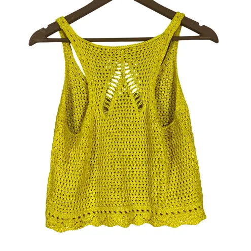 Stradivarius Tank Top Womens M Yellow Crochet Knit V-Neck Coastal Cowgirl Hippie