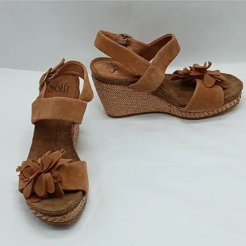 Sofft Cali Wedge Heel Sandals Womens 6M Tan Leather Suede Boho Summer Shoes Size 6