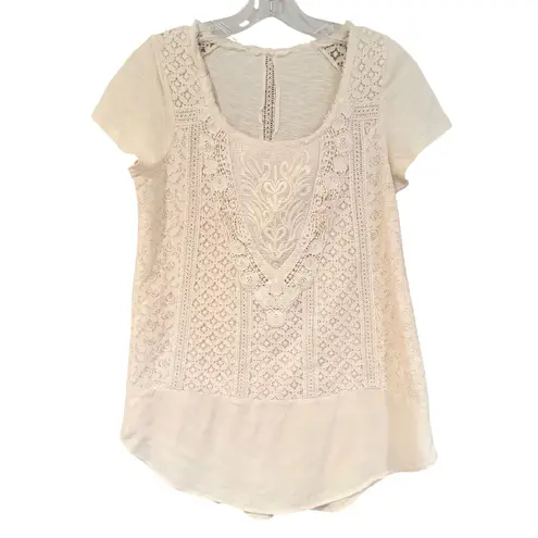 Meadow Rue Anthropologie Laurel Lace Tunic Blouse Women's XS Cream Crochet Boho