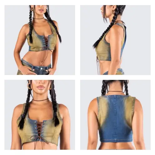 Finesse Lace up Denim Corset Bustier Cassidy Top Blue Size XS