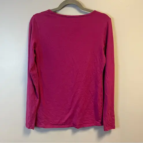 Peruvian Connection Top Hot Pink Long Sleeve Scoop Neck Tee Sz M GUC