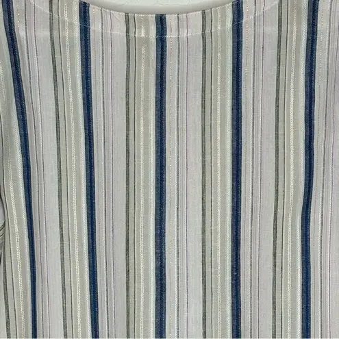 Tommy Bahama  Women's 3/4 Sleeve Striped Linen Tunic Top L Lace Up V Neck Boho